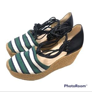 Chloe Striped Canvas & Leather Espadrille Wedges